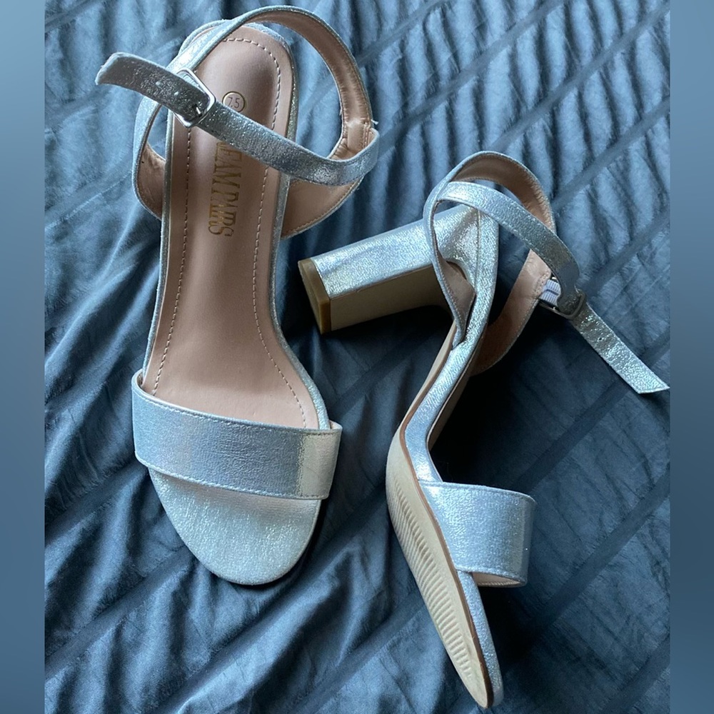 Dream Paris silver 4-inch block heels